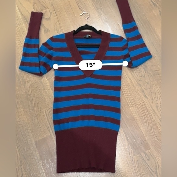 C&C California 2-Ply 100% Cashmere Knit Brown/Blue V-Neck Tunic Sweater Small - Picture 12 of 13